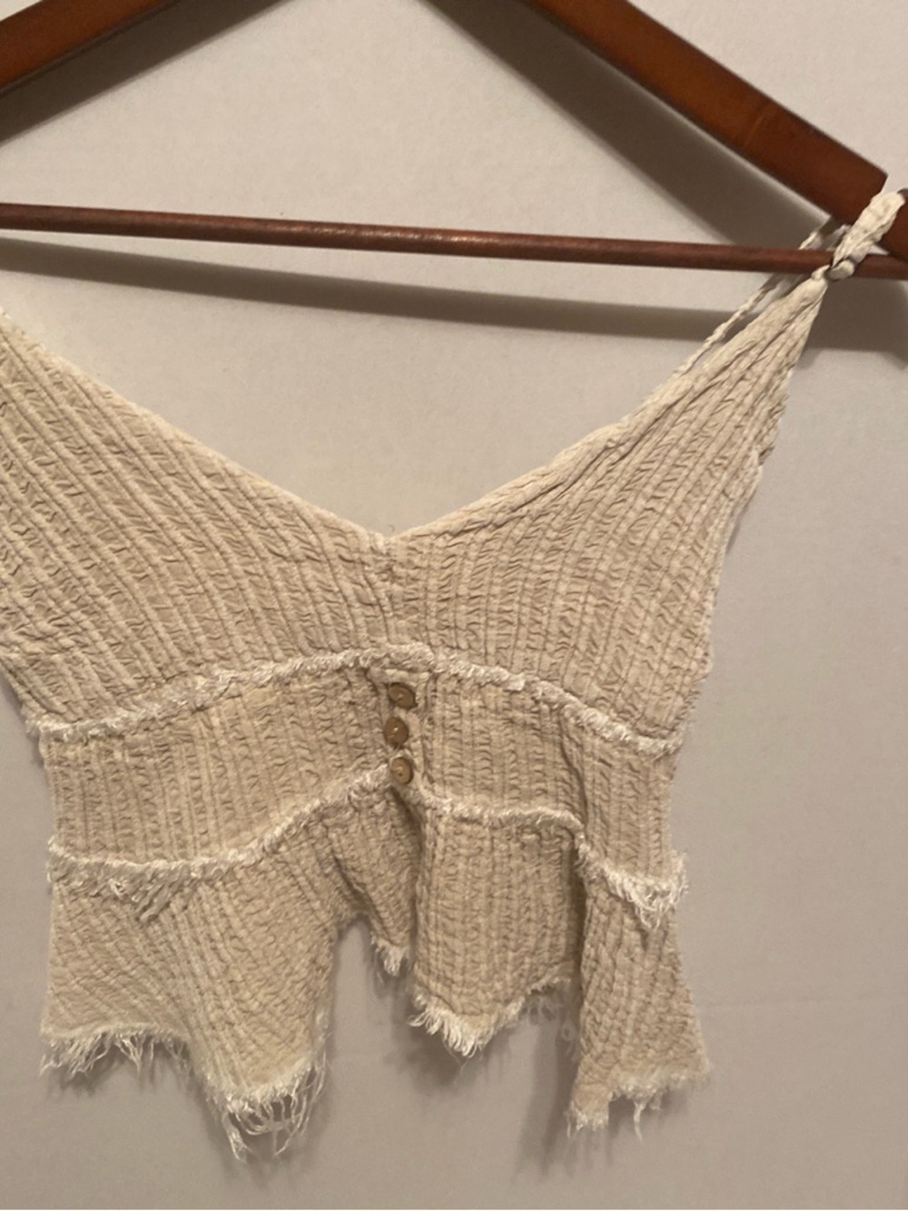 Cream Textured Knit Crop Tank Top with Button Detail